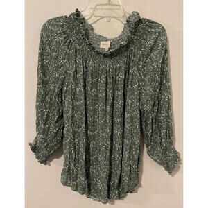 Melloday Womens Medium Green 3/4-Sleeved Flowy Floral Blouse! A3315